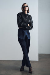 Codi Faux Leather Bomber Jacket - Black